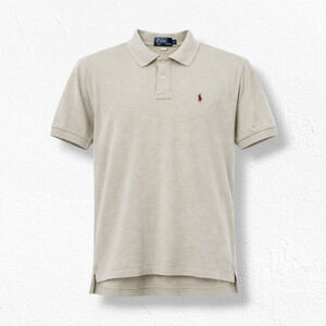 Y2K Polo Ralph Lauren Beige Short Sleeve Cotton Rider Logo Polo Shirt Size XL